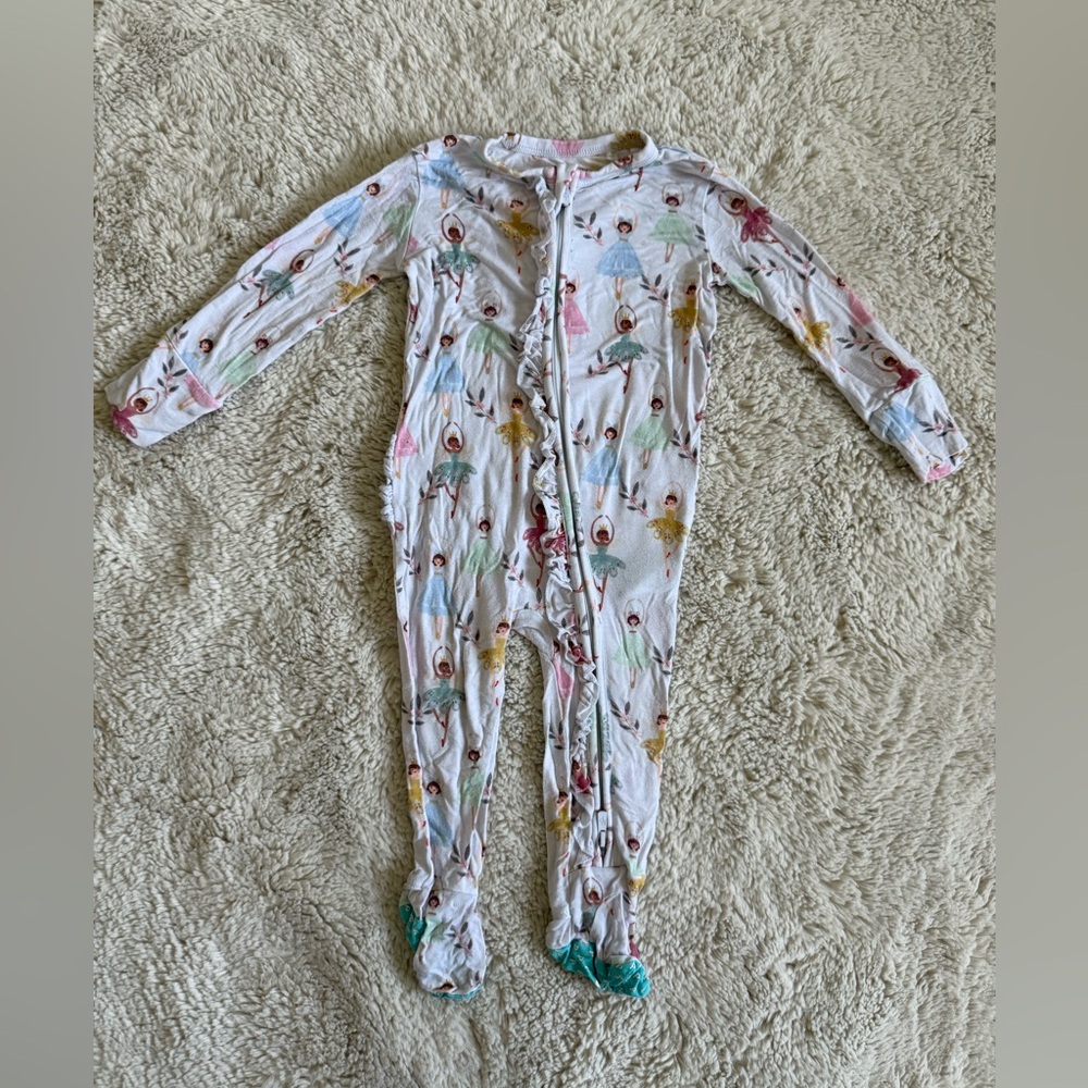 Posh Peanut Ruffled Zippered Footie in Noel Ballerina - 12-18 months